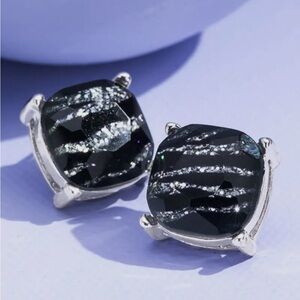 Elegant Black and Silver Glitter Zebra Stud Earrings